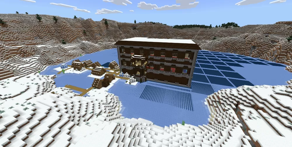 Snowy Mansion with a Village