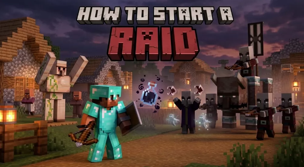 Starting a Raid in Minecraft Bedrock: Ominous Bottle, Bad Omen and Common Fixes