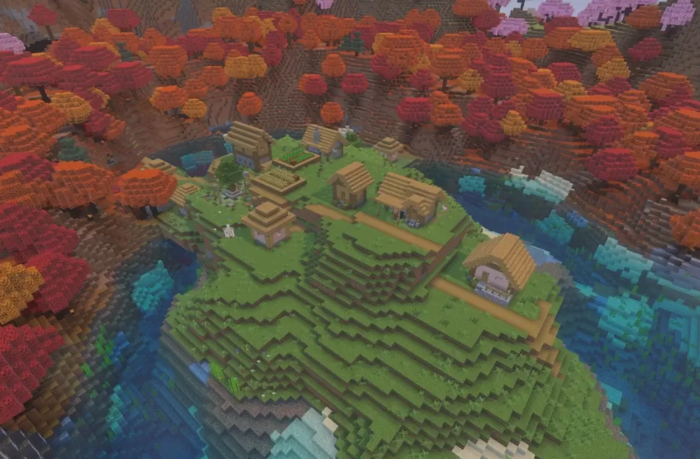 Island Village Ringed by Dappled Forest Seed