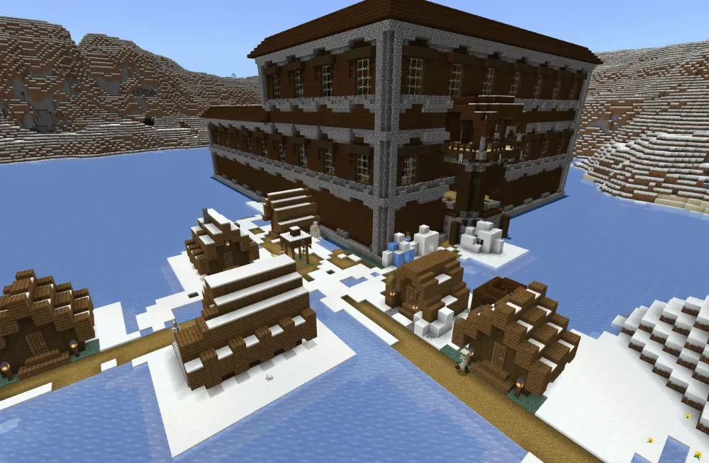 Snowy Mansion with a Village