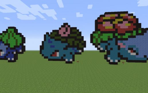 Bulbasaur, Ivysaur and Venusaur Pixel Art schematic - building