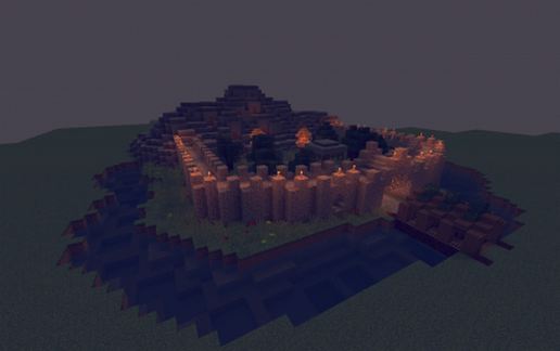 Castle with mountain houses schematic - building