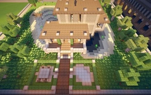 Modern 2 story house above small pond