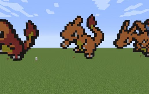 Charmander, Charmeleon, and Charizard Pixel Art schematic - building