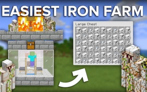 Minecraft Easiest 1 Zombie 3 Villager Iron Farm - 220 Per Hour schematic - building