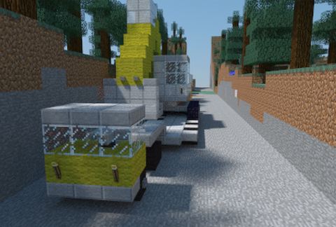 Truck with trailer and excavator