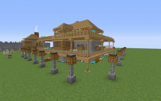 Wooden house with terraces schematic - building