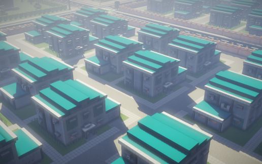 Subdivision of white-blue houses