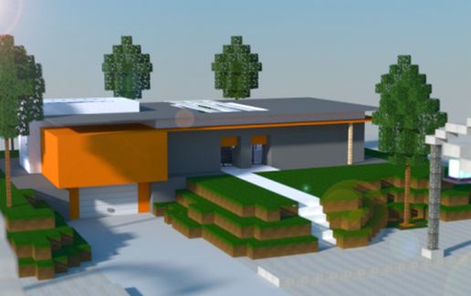 Modern house on a small hill schematic - building